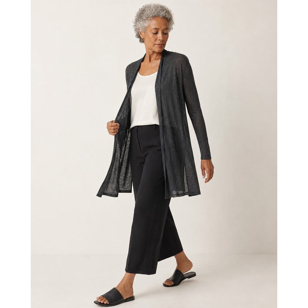 J.Jill Love Linen Black 100% Linen Open Front Cardigan Sweater Medium